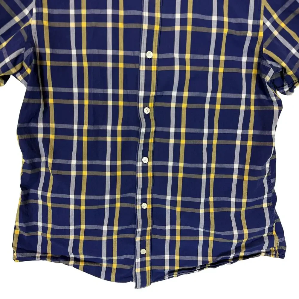 Banana Republic Shirt Mens Large Blue Check Tartan Cotton Slim Fit Button Up‎